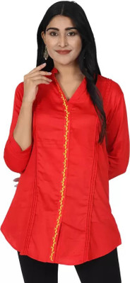 LINGRA Casual 3/4 Sleeve Embellished Women Green Top