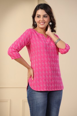 GULABI NAGRI Casual Printed Women Pink, Grey Top