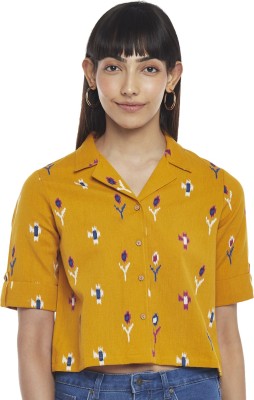 PEOPLE Casual Floral Print Women Yellow Top