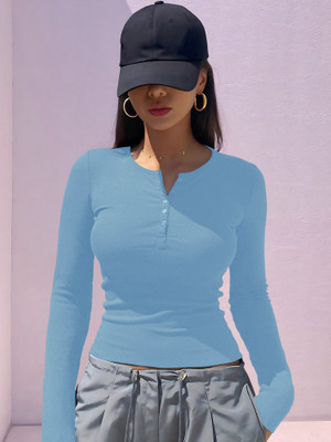 NAVYANKAA Casual Solid Women Blue Top