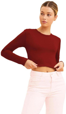 THE BLAZZE Casual Solid Women Maroon Top