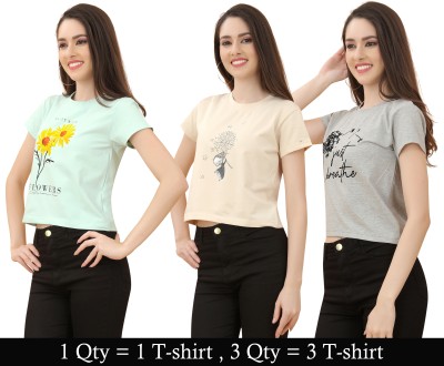 Tween Trends Casual Printed Women Light Green, Beige, Grey Top