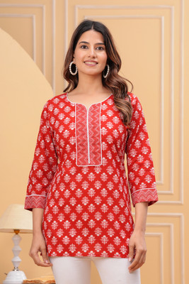 Moda Rapido Women Printed Flared Kurta(Red)