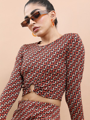 Tokyo Talkies Casual Printed Women Brown Top