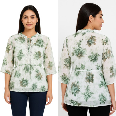 MADHAVMART Casual Floral Print Women White Top