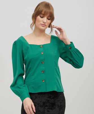 HARPA Casual Full Sleeve Solid Women Green Top