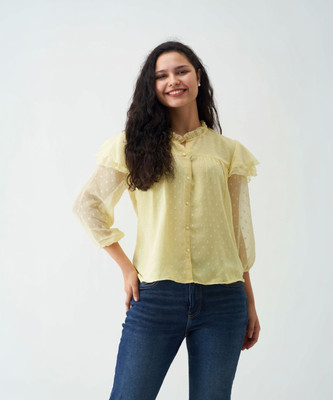 AASK Casual Self Design Women Yellow Top