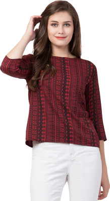 HouseOfCommon Casual Printed Women Maroon Top