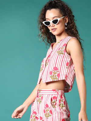 V-MART Casual Printed Women Pink, White Top