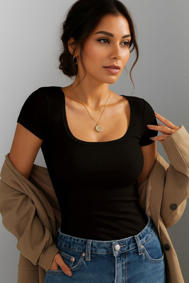 PRIME LOVE Casual Solid Women Black Top