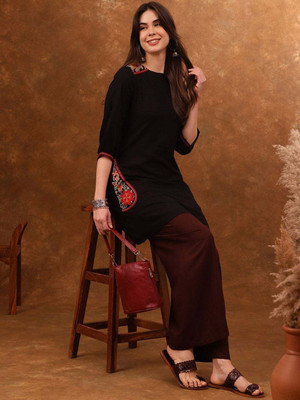 SANTOLIYA Casual Solid Women Black Top