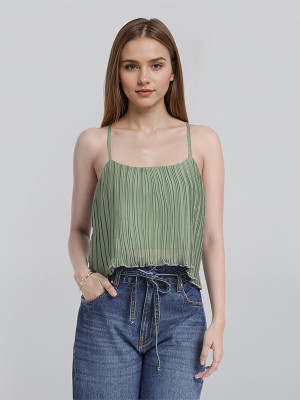 Tokyo Talkies Casual Self Design Women Green Top