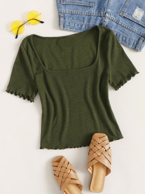 Nalax Designs Casual Self Design Women Dark Green Top