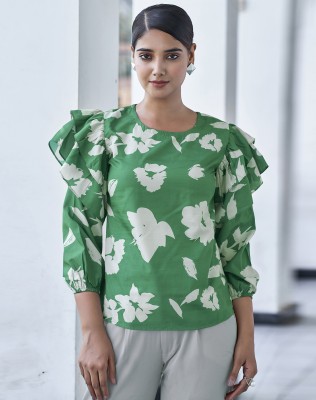 Selvia Casual Printed Women Green, White Top