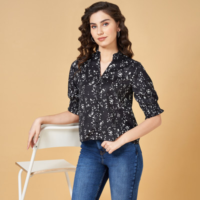YU by Pantaloons Casual Printed Women Black, White, Grey Top