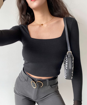 Tokyo Talkies Casual Solid Women Black Top