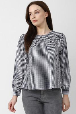 VAN HEUSEN Casual Checkered Women Black Top