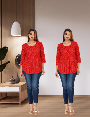 Damsel Casual Floral Print, Embroidered Women Red Top