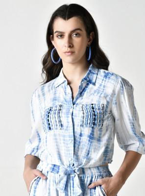 STIL O STITCH Casual Tie & Dye Women Blue, White Top