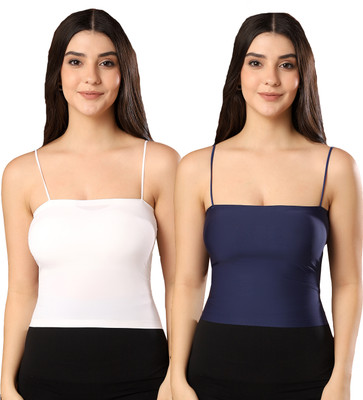 Paavki Casual Solid Women White, Dark Blue Top