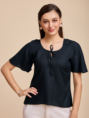 METRONAUT Casual Solid Women Black Top