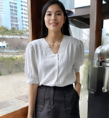CoutureCraftery Casual Self Design Women White Top
