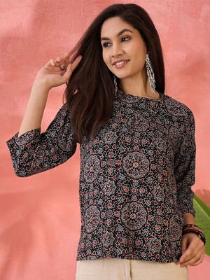 Sangria Casual Printed Women Black Top