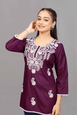 kesaricreation Casual Embroidered Women Maroon Top