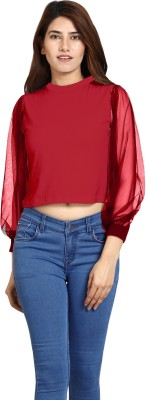 ROARERS Casual 3/4 Sleeve Solid Women Maroon Top