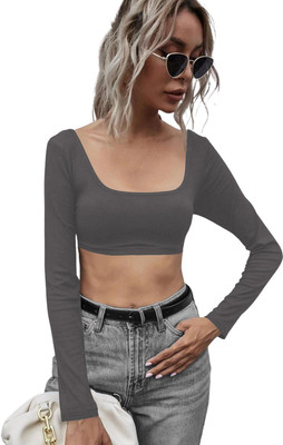 THE BLAZZE Casual Solid Women Silver Top