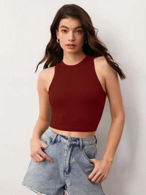 Nalax Designs Casual Solid Women Maroon Top