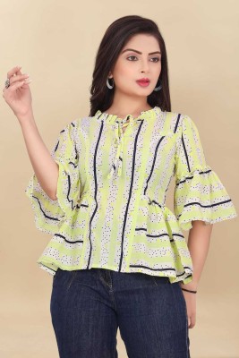 Agrahari Brothers Tex Co Casual Printed Women Yellow, White, Black Top