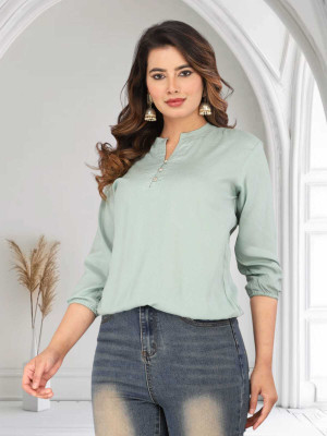 Himanc Enterprises Casual Solid Women Green Top