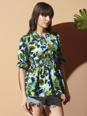 ZWERLON Casual Printed Women Green Top