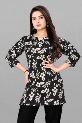 ShreeGuru Fashion Mart Beach Wear Floral Print Women Black Top