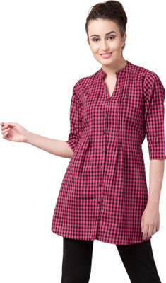 HouseOfCommon Casual Checkered Women Pink Top