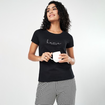 Dreamz by Pantaloons Casual Printed Women Black Top