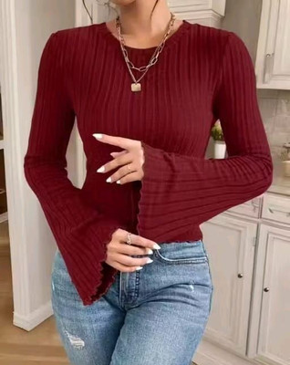 Heilig Casual Self Design Women Maroon Top