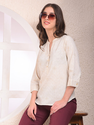 CRIMSOUNE CLUB Casual Self Design Women Beige Top