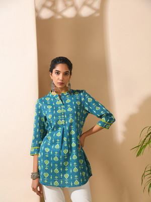Meesan Casual Printed Women Blue, Green, White Top