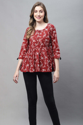 Rajnandini Casual Printed Women Maroon, White Top