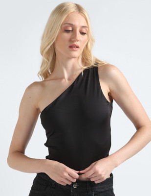 TOMMY HILFIGER Casual Self Design Women Black Top