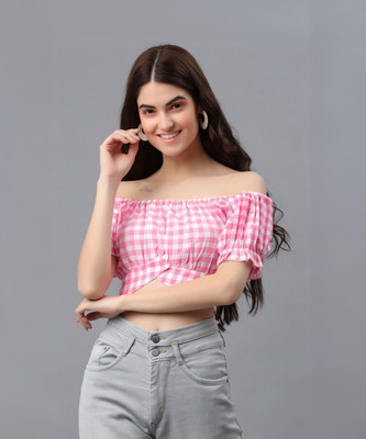 PRETTY LOVING THING Casual Checkered Women Pink Top