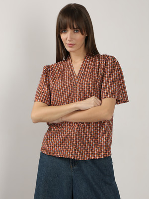 VERO MODA Casual Geometric Print Women Brown Top