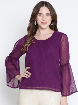 DRAAX fashions Casual Self Design Women Purple Top
