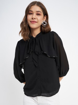 MADAME Casual Solid Women Black Top