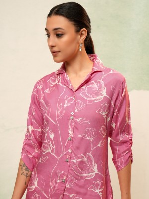 Vishudh Casual Printed Women Pink Top