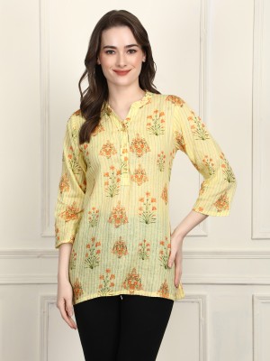 vechii Casual Printed Women Yellow, Green, Orange Top