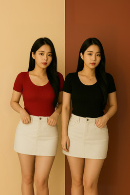 Rockwell Casual Solid Women Black, Red Top
