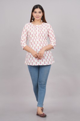 SNJI Casual Printed Women White Top